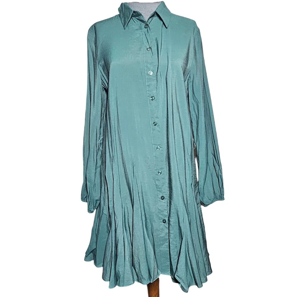 Mustard Seed Seafoam Button-Front Midi Shirt Dress